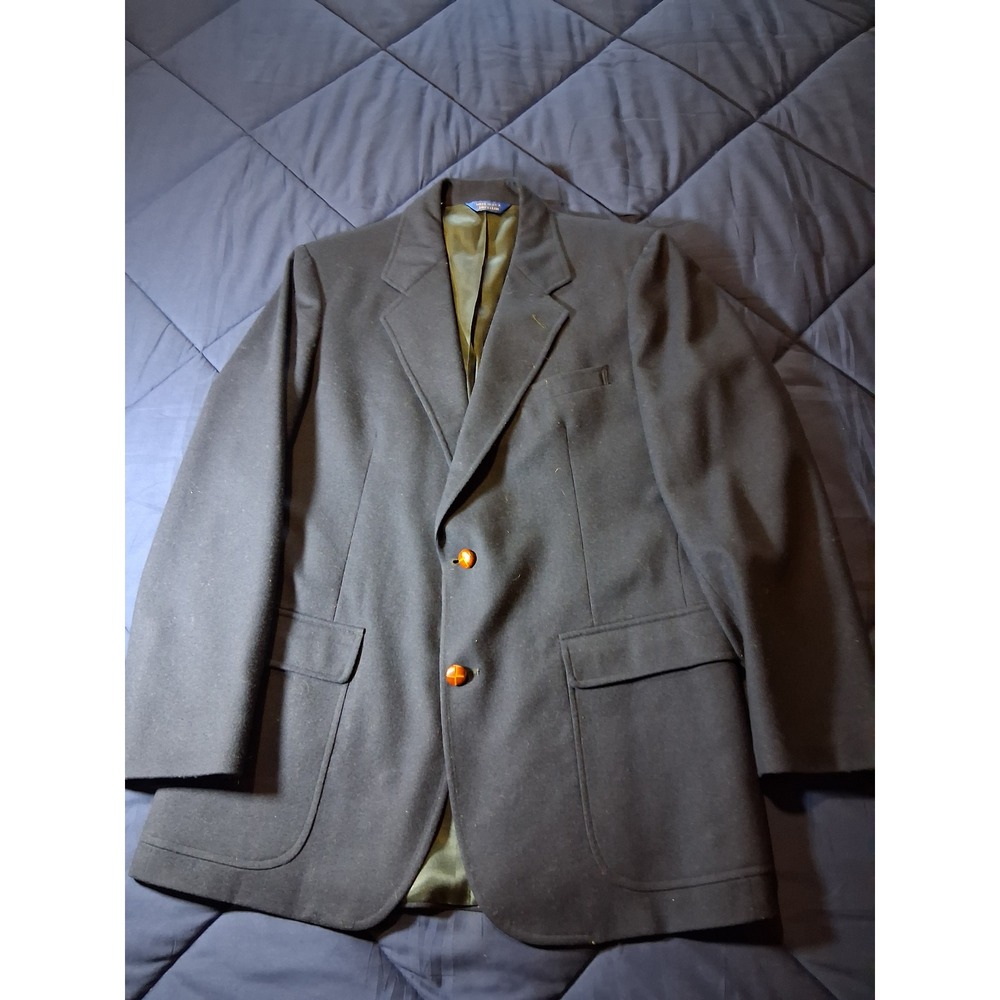 Pendleton Vintage Men Navy Blue 100% Virgin Wool 2 Button Blazer Jacket USA Made